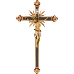 Cristo Pisa en cruz barroca con rayos